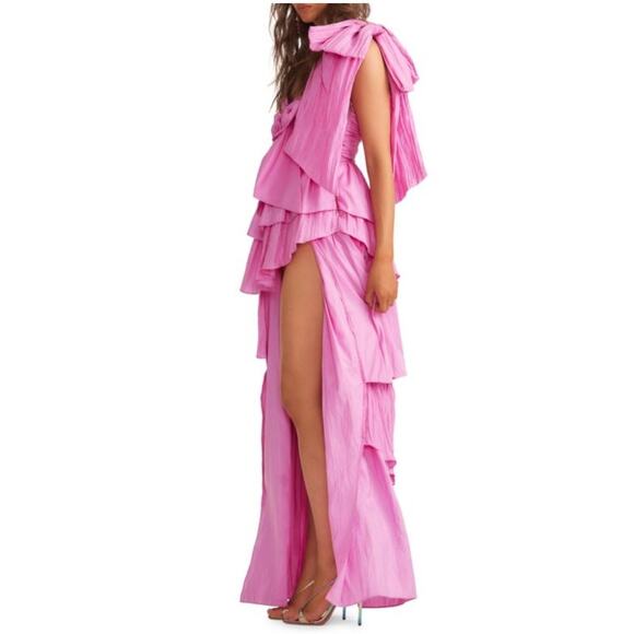 $795 LoveShackFancy Pink Raylene Tiered Pleated Bow High Low Maxi Dress 6 - Picture 6 of 16